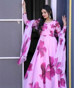 Floral Print Pink Anarkali Suit