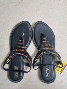 Beaded Black Thong Sandals