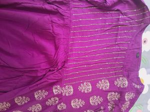 Purple &amp; Gold Print Kurti Dress