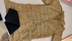 Khadi Brown Silk Kurta And Black Churidar