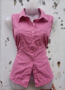 Pink Sleeveless Button-Down