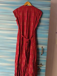 Maroon Printed Midi Dress