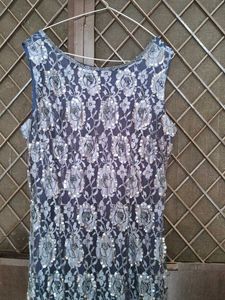 Navy Sequin Lace Gown