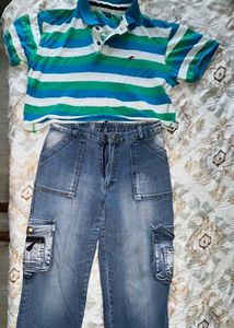 Striped Crop Tshirt &amp; Cargo Jeans