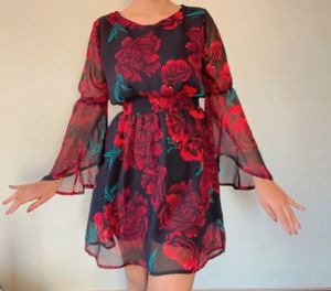 AASK Black &amp; Red Floral Printed Mini Dress