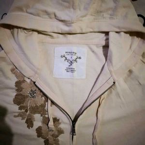 Pakistany EMBROIDERED CREAM HOODED ZIPPER