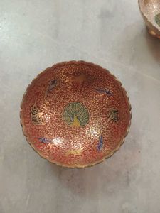 Gold Plated Peacock Embossed Brass Fruit Bowl