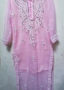 BABY PINK CHICKEN KURTA WITH INNER WEAR