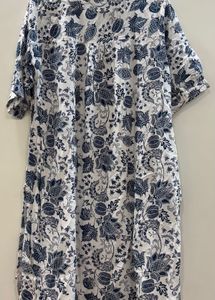 White &amp; Blue Floral Print Kurti
