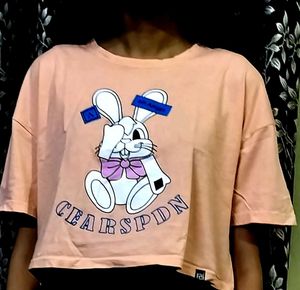 Pink Bunny Graphic Crop Tee