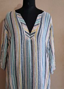Striped Linen Maxi Dress,Pockets On Both Side.