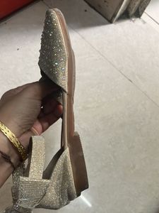 Sparkly Gold Ankle Strap Flats