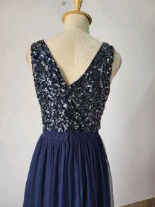 Navy Sequin Tulle Gown