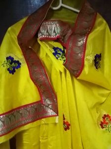 Brand New Yellow+With+Red Lace Border ChanderiSilk