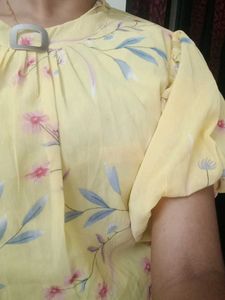 Foral Yellow Puff Handed  Top