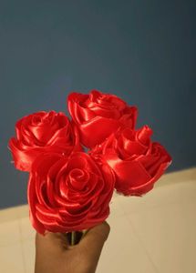 Red Satin Rose Flowers Combo Of 4