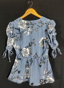 Pastel Blue Floral Printed Top (Women)