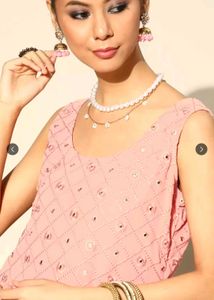 Pink Mirror Work Sharara Set