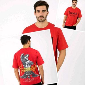 Red Graphic Print T-Shirt Down Shoulder