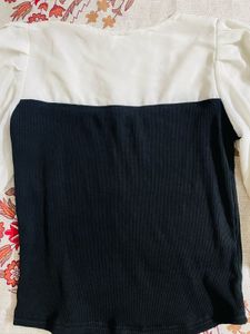Black &amp; White Puff Sleeve Top
