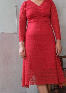 Red Lace Midi Dress
