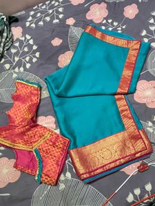 Teal & Gold Saree with Blouse