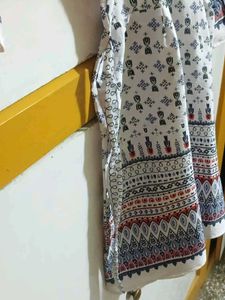White Printed Kurti Top With Ties