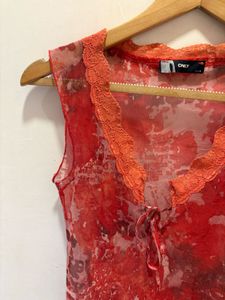 Beautiful Floral Print Mesh Top