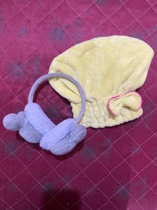 Cute Winter Ear Muffs And Microfiber Hair Drying T