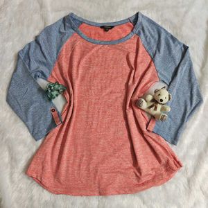 Peach & Blue Raglan Sleeve Top