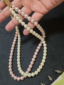 Pink And White Double Layer Pearl Mala