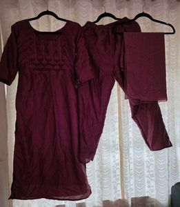 Mauve Kurta Set Cotton Silk