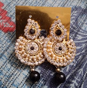 Black Saree With Matching Ear Rings