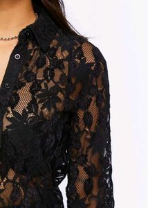 Elegant Black Lace Shirt Style Blouse