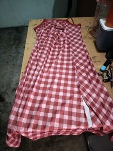 Red Gingham Maxi Dress with Slit