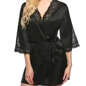 Black Lace Robe With Belt
