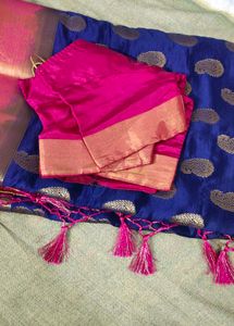 Elegant Blue & Pink Saree with Blouse