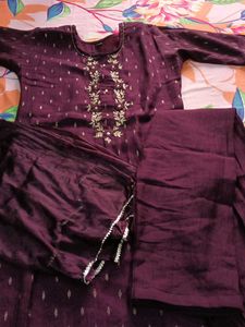 Wine Colour Kurta Set