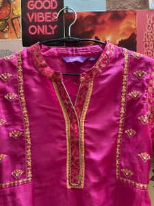 Pink Embroidered Kurti Dress