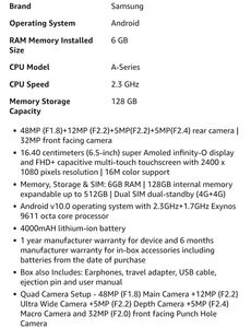 Samsung Galaxy A51 (Black, 6GB RAM, 128GB Storage)