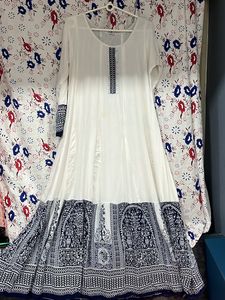 White N Blue Anarkali Kurta Dupatta