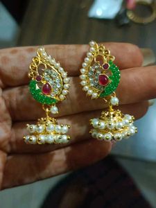 Peacock 🦚 Pearl Jhumka Earrings