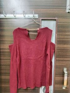 Maroon Cold Shoulder Top