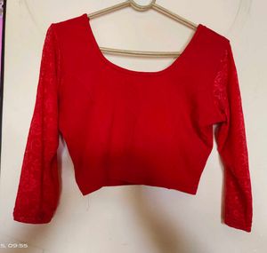 Red Lace Sleeve Blouse