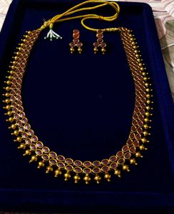 Alluring Antique Oval Ruby Stone Long Necklace Set