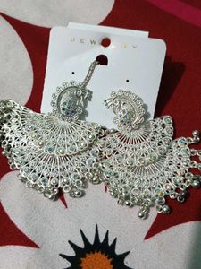 Silver Peacock Earrings Maang Tikka Set