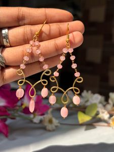 handmade Pink onyx Beaded Dangle Earrings