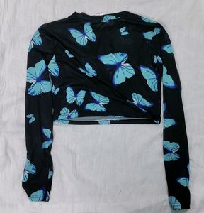 SSS Butterfly Printed Mesh Crop Top