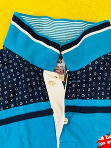 &#34;Young Full Sleeve T-Shirt-Blue with Black Accents