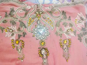 Pink Saree heavy hand work new with Blouse Piece